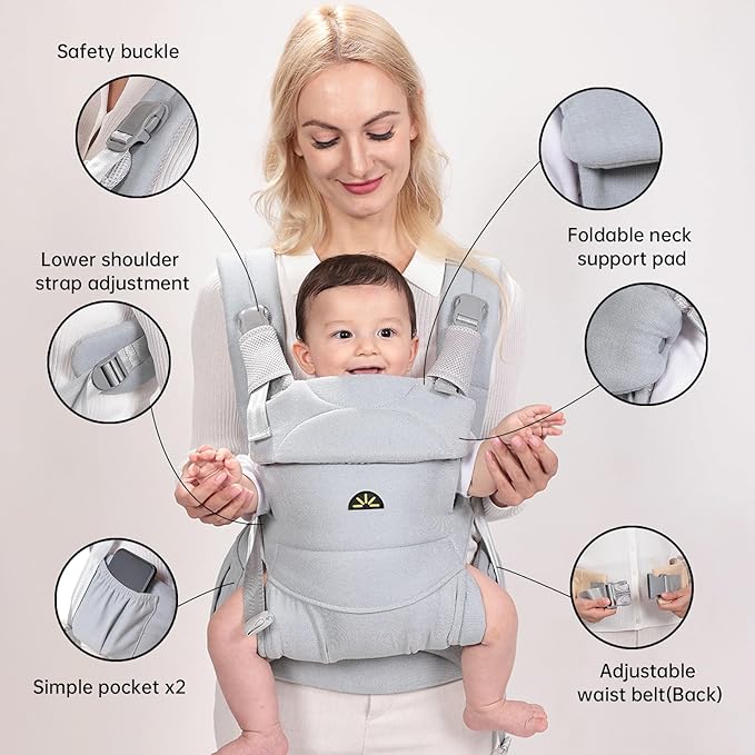 Baby Carrier for Newborns to Toddlers, Adjustable, Ultra-Soft and Weightless, Ergonomic Baby Carrier with Head Support, Baby Travel Gear, Baby Essentials (Blue)