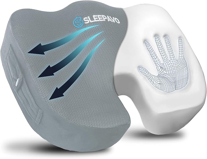 Sleepavo Office Chair Cushion - Seat Cushion for Tailbone Pain Relief - Butt Pillow for Coccyx, Sciatica, and Lower Back Pain - Orthopedic Chair Pad for Lumbar Support in Office Desk (Gray)