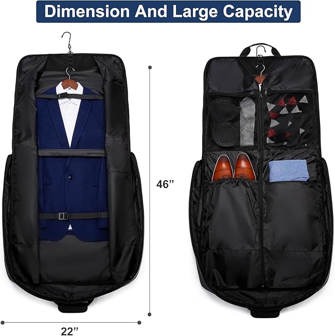 Garment Bag Travel Suit Bag for Men Large 40-Inch Carry on Garment Bag Up to 3 Suits for Business Trips,2 in 1 Hanging Suitcase Luggage Bags for Travel,Foldable Carry On Bag Fits 15.6Inch Laptop,Black