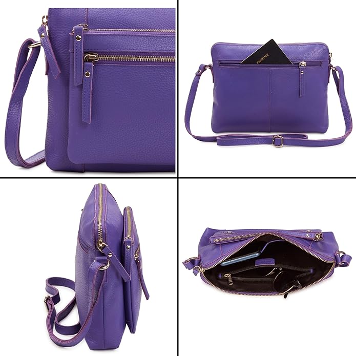 Wise Owl Accessories Small Soft Pebbled Real Leather Crossbody Handbags Purses Sling Crossover Shoulder Bag