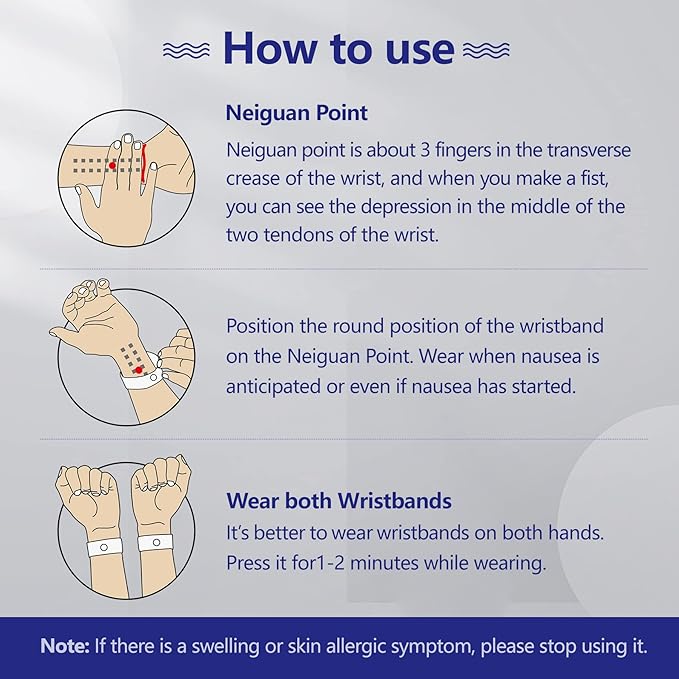 Cozyhealth Motion Sickness Wristband, Anti-Nausea Acupressure Wrist Band for Nausea Relief, Dizziness and Vomiting from Car Boat Flying Travel Sickness (Black/Grey/Dark Blue, 3 Pairs, Large)