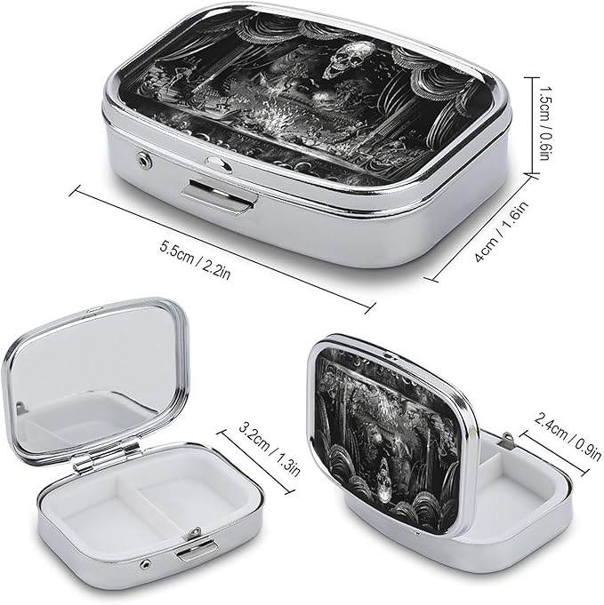 Metal 2 Compartment Pill Organizer Travel Friendly Portable Compact Pill Box Cute Pill Case to Hold Vitamins,Fish Oil,Supplements,Meds,Tablet for Purse,Pocket. (Dark Stage)