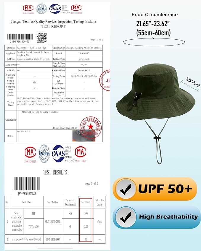Water-Resistant Sun UPF 50+ Bucket Hat Protection Packable Brimmed Boonie for Women Men Summer Lightweight Hiking Outdoor Cap