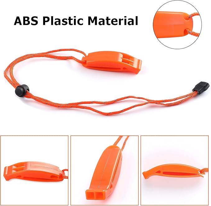 JULBEAR 6PCS Safety Survival Whistles with Adjustable Reflective Lanyard Emergency Plastic Whistle Marine Whistle