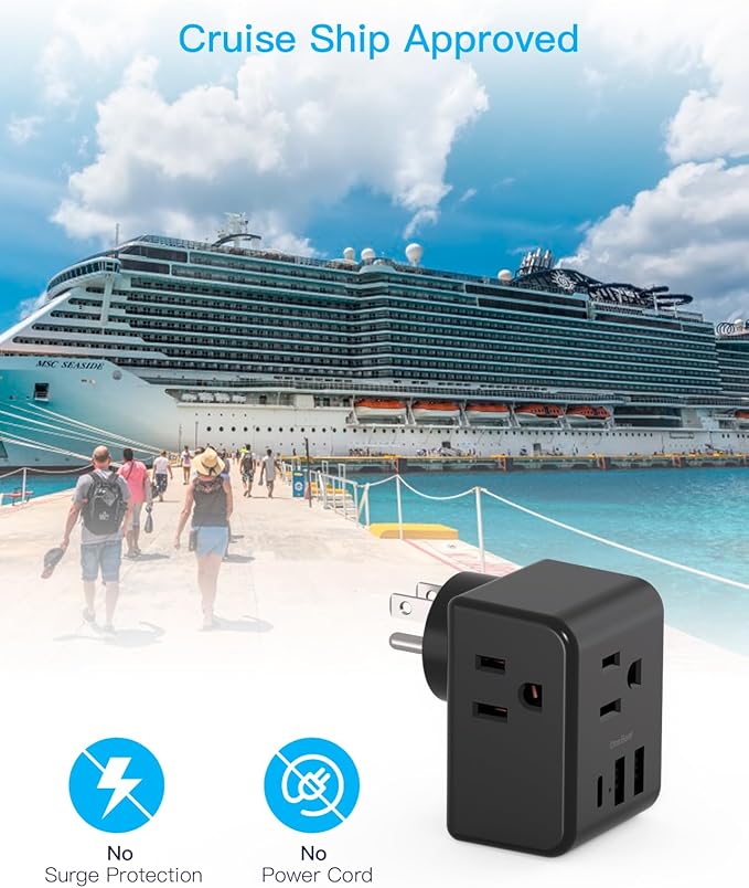 Multi Plug Outlet Extender, Power Strip Non Surge Protector Electric Outlet Splitter with 3 USB Wall Charger (1 USB C), Multiple Outlet Expander for Cruise, Dorm, Travel, Home, Black