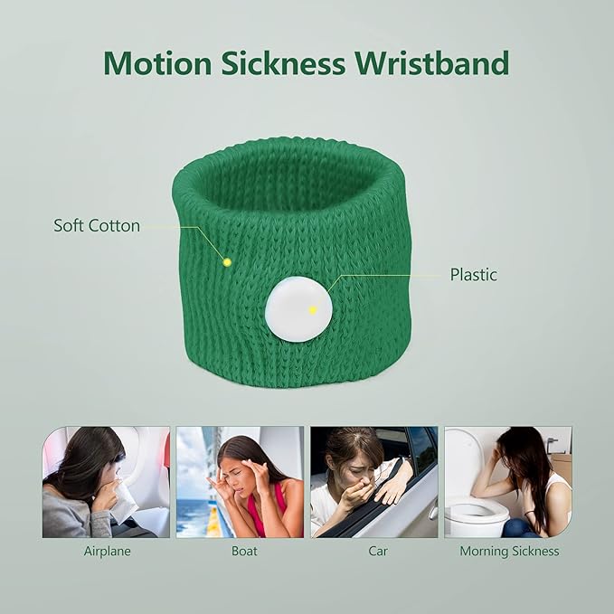 Motion Sickness Wristband, Anti-Nausea Acupressure Wrist Band for Nausea Relief, Dizziness and Vomiting from Car Boat Flying Travel Sickness (Black/Grey/Light Blue/White/Green/Red, 6 Pairs)