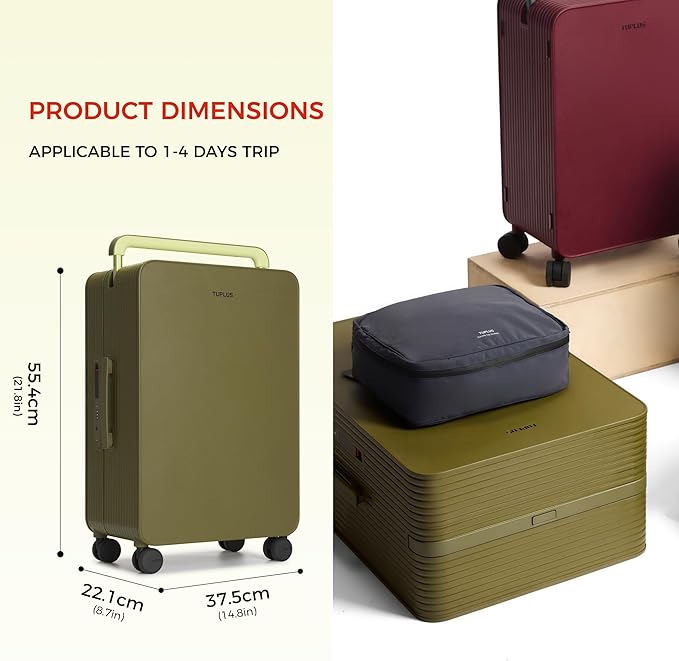 TUPLUS 20” Carry-On Hardside Luggage Lightweight ABS Travel Suitcase with Wide Handle Spinner Wheels TSA Combination Lock, Balance Series 2.0,Moss Green
