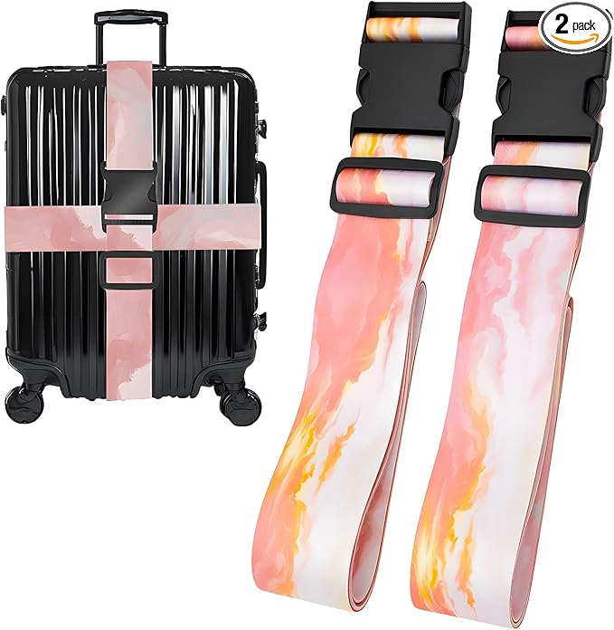 Pink Clouds Luggage Straps for Suitcases, Adjustable Luggage Travel Belts to Keep Luggage Security While Travel, Strong Polyester Fabric, Easy-to-Recognize Stylish Design Travel Accessories, 2 Pack