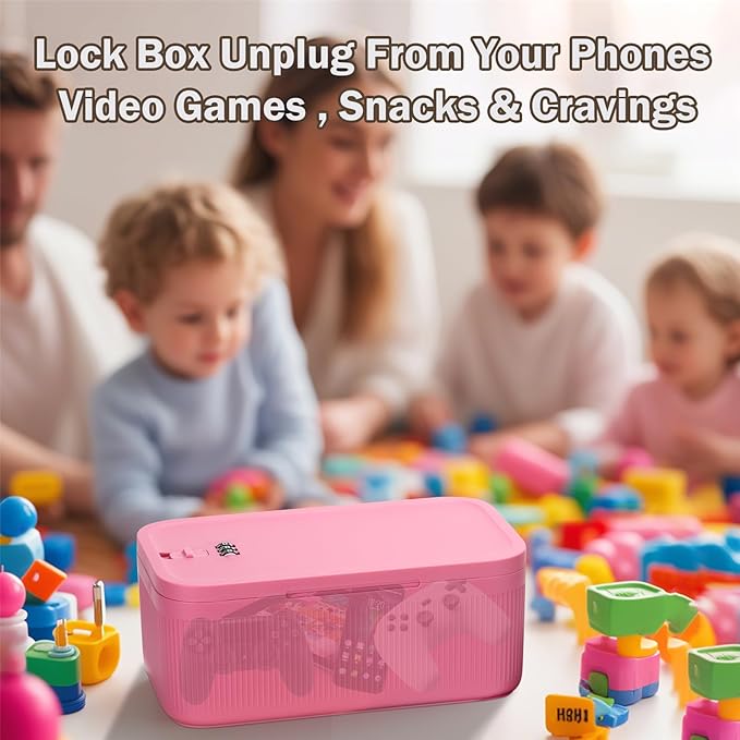 Sanidika Lockable Storage Box, Locking Medicine Box, Cell Phone Locked Jail, Food Medical Lockbox, Containers Bin for Personal Refrigerator Home Office Organization Travel Gift,9.25 x 5 x 3.6" (Berry)