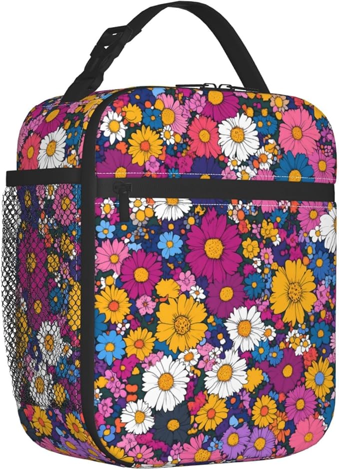 Floral Insulated Lunch Box for Women Men Floral Lunch Bag for Travel,or Fishing Polyester Floral Lunch Box