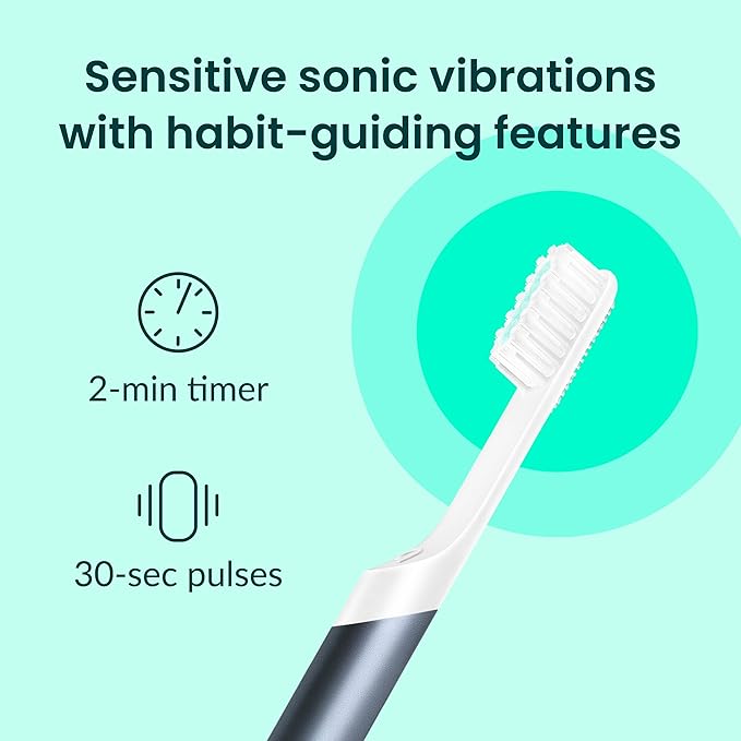Quip Metal Sonic Toothbrush, Electric Toothbrush for Adults –Time Travel & Soft Bristles with Travel Case & Replaceable Brush Head -3-Month Battery Life - Twilight Faded Blue