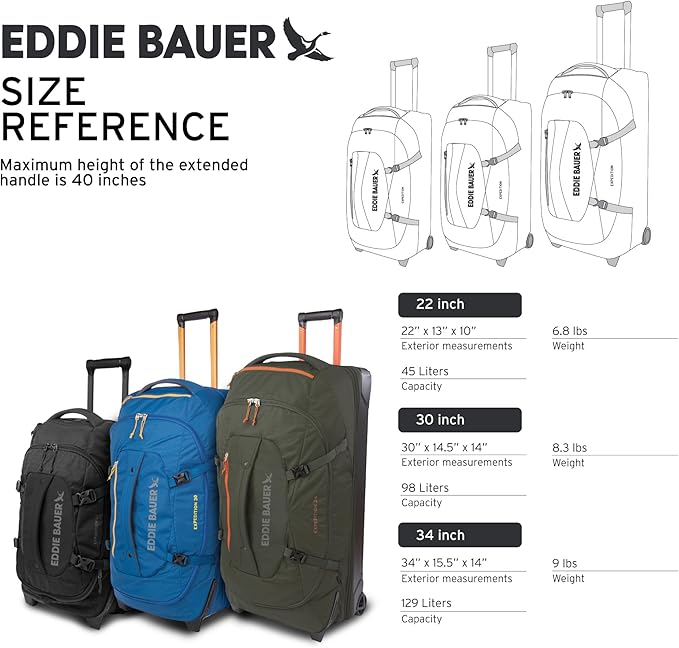 Eddie Bauer Expedition Rolling Duffel Bag with Wheels | Travel | Carry-On | Luggage | Rugged | Durable - Storm, 22"
