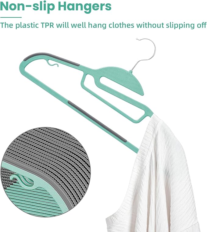 BAGAIL Plastic Hangers 50 Pack with Non-Slip Design,0.2 Inches Thick, 360°Swivel Hook Space Saving Organizer for Bedroom Closet,Shirts,Pants(Dusty Blue- S Shaped)