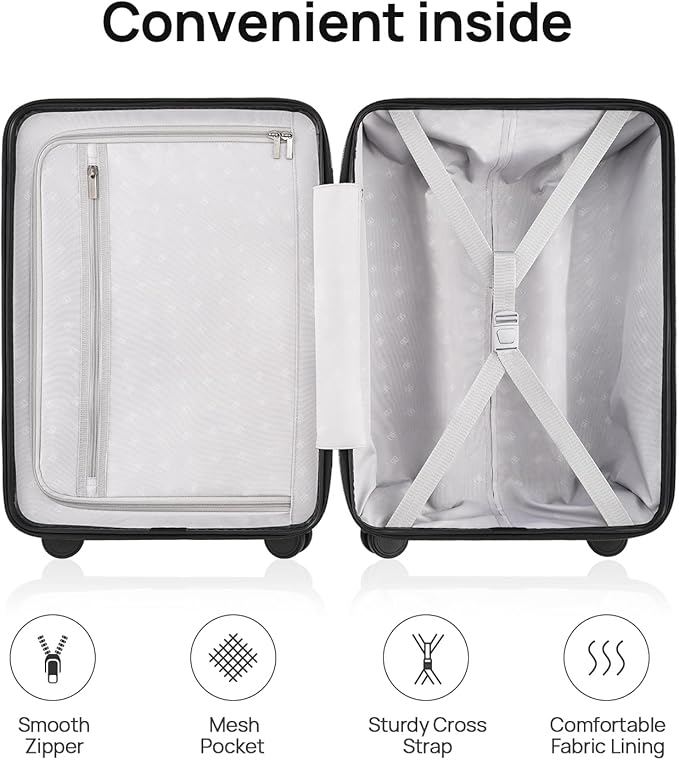 Carry on Luggage 22 X 14 X 9 Airline Approved, 20 Inch Luggage for 3-5 Days Travel, Double Spinner Wheels, 100% Hardshell PC, TSA Lock (03-Shadow (Basic), Checked 24-Inch)