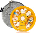 INVODA Weekly Pill Organizer 7 Compartment Rotating Pill Box for Daily Medication & Vitamins - Portable Travel Pill Case Fish Oil Supplements Vitamins Organizer (Orange+Bag)