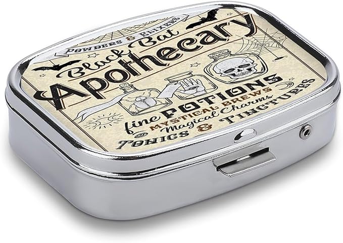 Metal 2 Compartment Pill Organizer Travel Friendly Portable Compact Pill Box Cute Pill Case to Hold Vitamins,Fish Oil,Supplements,Meds,Tablet for Purse,Pocket. (Apothecary)