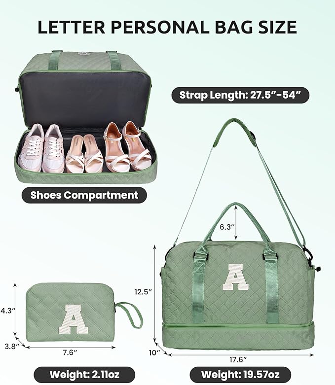 Personalized Travel Gifts for Women-Initial Travel Bag with Shoe Compartment, Personalized Weekender Bag, Monogram Overnight Bag for Women, Letter Travel Bag with Makeup Bag (Letter S)