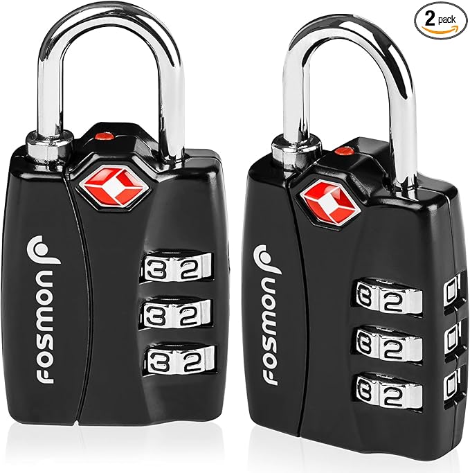 Fosmon TSA Approved Locks for Luggage. Suitcase Locks with Open Alert Indicator, 3 Digit Combination Padlock with Alloy Body for Travel, Backpack Zipper Anti Theft, Locker, Gym, Gun Case, Tent- 2 Pack