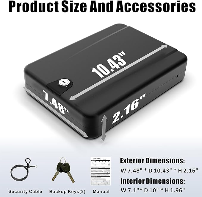 Gun Safe for Pistols Small Handgun Lock Box with Security Cable Portable Travel Pistol Safe for Car, Home, Travel