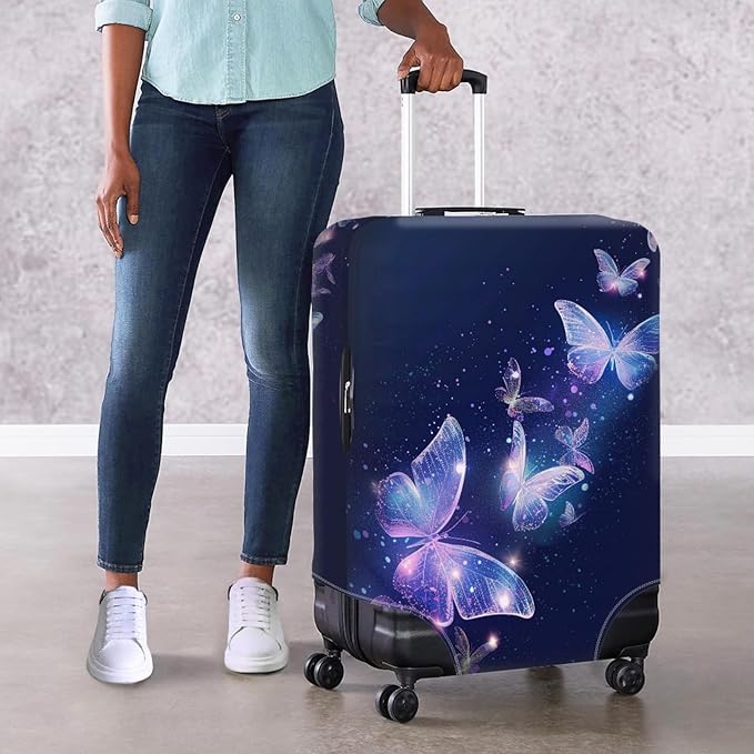 Travel Luggage Cover Anti-scratch Baggage Suitcase Protector Fits 30-32 Inch Luggage, Purple Crystal Butterfly