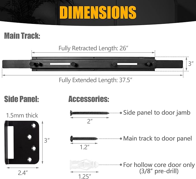 Door Bar Lock - Patented Door Barricade Security Bar - Home Safety Improvement, Door Reinforcement, Childproof, Break-in Prevention - Premium Grade Steel Door Mount for 26''-37'' Wide Doors