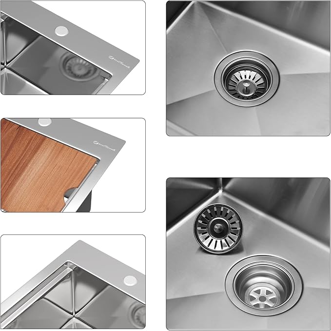 Kitchen Sink, 15 x 15 x 10 inch Small Bar Prep Sink 16 Gauge Stainless Steel Drop Single Bowl Workstation with Cutting Board