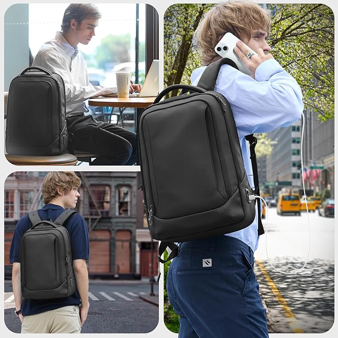 hk Laptop Backpack for Men with USB Charging Port Water-Resistant for 17.3 Inch Computer Bag Durable High-Tech Daypack Casual Backpack for Business Work College Weekender Travel- Black