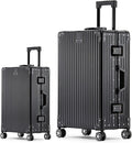 Metal All Aluminum Carry-on Luggage TSA Customs Lock Zipperless Silent Rotary Wheel Business Suitcase Aluminum Frame Set (black, 2Piece(20/28))