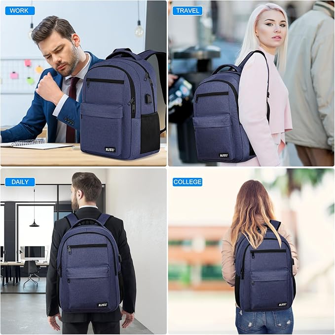 Laptop Backpack for Men Teens Boys, Water-Resistant 15.6 Inch College Bookbag with USB Charging Port, School Backpack for Students, Blue