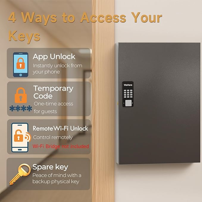 96 Key Lock Box(Plus) Wall Mount, Smart Key Cabinet One Time Password/APP Bluetooth/Fixed Code/Wi-Fi Remote/Key Unlock, Security Key Holder Box, Key Management for Valets, Realtors, Office, Hotel