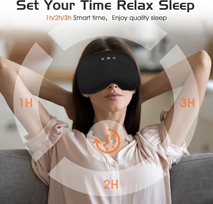 Bluetooth Sleep Mask with 2 Removable 3D Contoured Cup, Bamboo Cotton Bluetooth Sleep Headphones for Side Sleepers with Timming Setting, Blackout Eye Mask for Travel Meditation Men Women