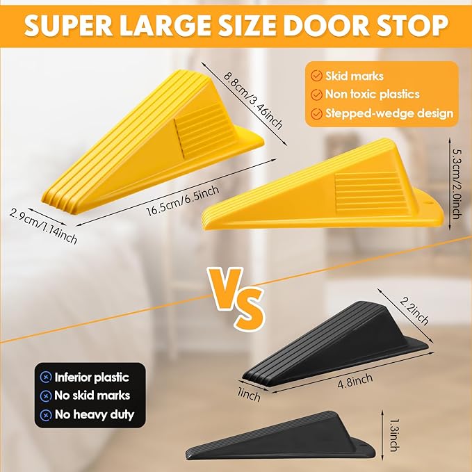 Frienda 2 Pcs Jumbo Door Stoppers Heavy Duty Door Stopper Tall up to 2inch Tall Wedge TPR Large Wedge Stackable Big Rubber Doorstop for Hotel Carpet Hardwood Concrete and Tile (Yellow)