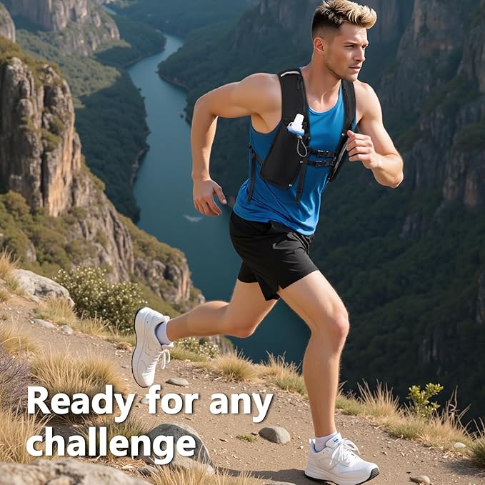 Running Hydration Vest for Women Men,Lightweight Breathable Hydration Pack with 500ml Soft Flask, Adjustable Chest Straps Reflective Backpack for Trail Running Marathon Race Jogging Cycling