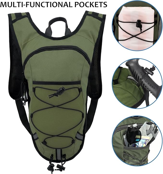 Lightweight Hydration Backpack 2L Water Bladder Pack for Running, Cycling, Hiking – Anti-Theft Water Backpack with Phone Holder, Trekking Pole Holder & Reflective Strips for Men & Women