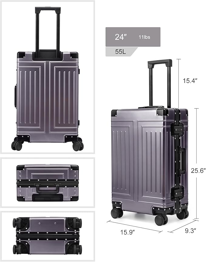 All Aluminum Carry On Luggage，Cut from Whole Aluminum Sheet，22x14x9 Airline Approved ，（3rd Generation，Premium Metal zipperless suitcase ） (grey, 24inch)
