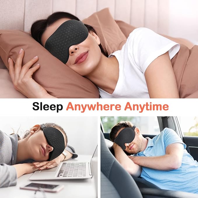INNELO 3D Contoured Sleep Mask for Side Sleepers - 100% Light Blocking Sleeping Mask for Men & Women, Soft and No Pressure on Eyes - Airplane Blindfold, Night Eye Cover for Travel, Nap, Yoga, Black