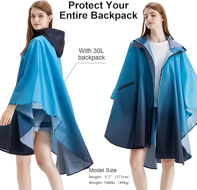 Rain Poncho Jacket Coat Hooded Zipper Style for Women/Men/Adult with Pocket