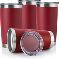 DOMICARE 20oz Stainless Steel Tumbler Bulk with Lid, Double Wall Vacuum Insulated Travel Mug, Powder Coated Coffee Cup (Powder Red, 4)