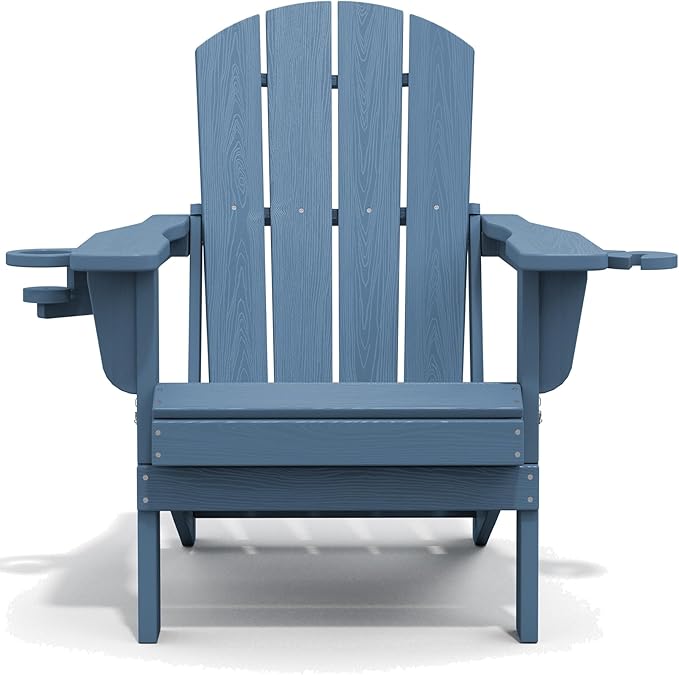 SERWALL Folding Adirondack Chair, HDPE Adirondack Chairs Set of 8, Plastic Outdoor Chairs- Looks Exactly Like Real Wood- Navy