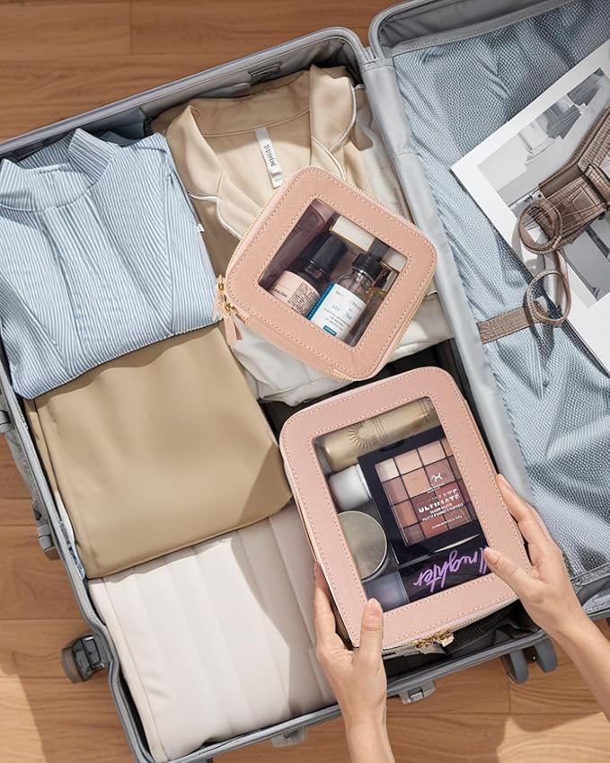 Travel Clear Makeup Bag Set, TSA Approved Cosmetic Bag Case with Zipper Portable Makeup Pouch Toiletry Bag Women Traveling Cosmetic Organizer Storage Bag Car Organizer Car Essentials for Women