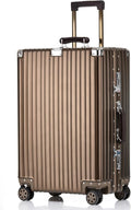 HotWay 28 Inch All Aluminum Checked in Luggage with Leather Handle, Hard Shell Zipperless Suitcase with TSA Locks and Spinner Wheels, Large Luggage for Business Travel, Gold