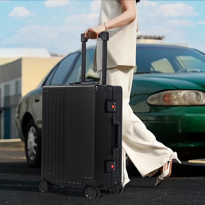 UrbanExplorer All Aluminum Carry On Luggage 22x14x9 Airline Approved Heavy Duty Hard Shell Suitcases Zipperless Suitcase with TSA Lock, Black, 20 Inch
