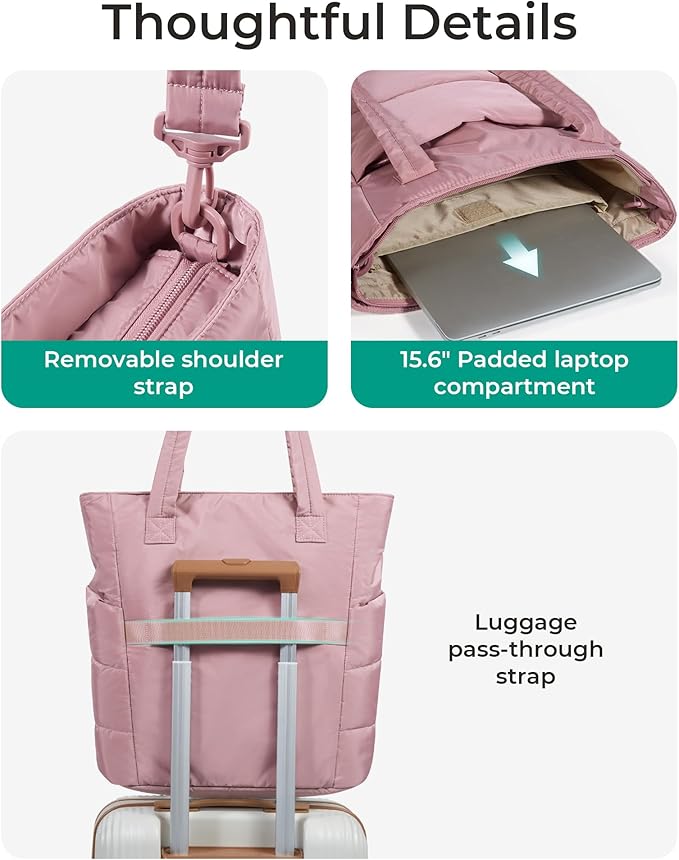 BAGSMART Tote Bag for Women, Lightweight Puffy Tote Bag with Compartments Shoulder Bag Handbag for Travel, Work, Gym,
