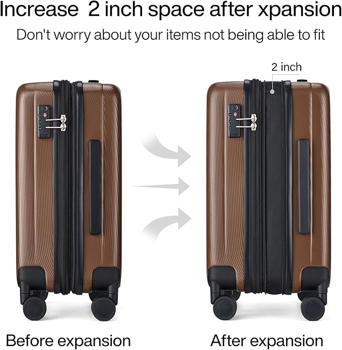 Hanke 24 Inch Expandable Checked Luggage Lightweight PC Hard Case Luggage Suitcases with Wheels TSA Luggage Rolling Large Suitcase Travel Luggage Bag for Go to University(Brown)