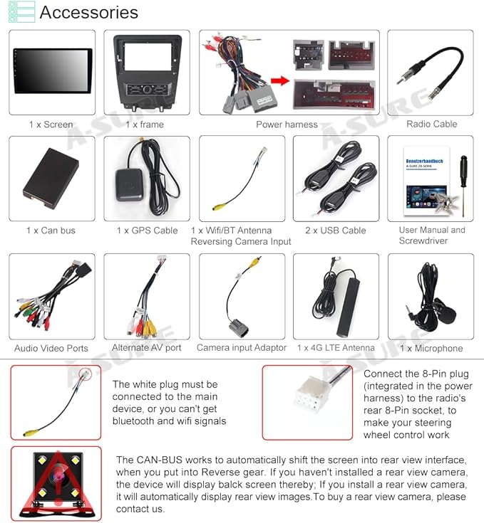 ASURE Car Stereo Radio Upgrade for Mustang 2010-2014,10.1 inch 8Core 4G+64G Android System GPS Navigation Head Unit with Wireless Carplay,Android Auto,1280x720 HD Touchscreen Multimedia Player