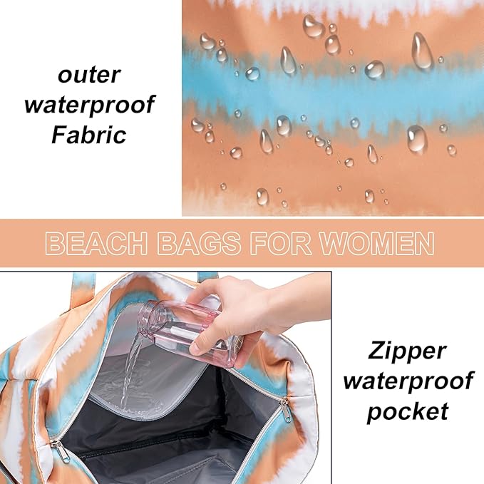 LEDAOU Beach Bag Waterproof Sandproof Women Tote Bag Pool Bag with Zipper for Gym Grocery Travel with Wet Pocket