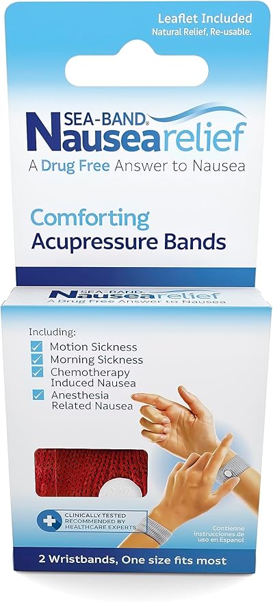 Sea-band Anti-Nausea Acupressure Wristband for Motion & Morning Sickness - 1 Pair Red