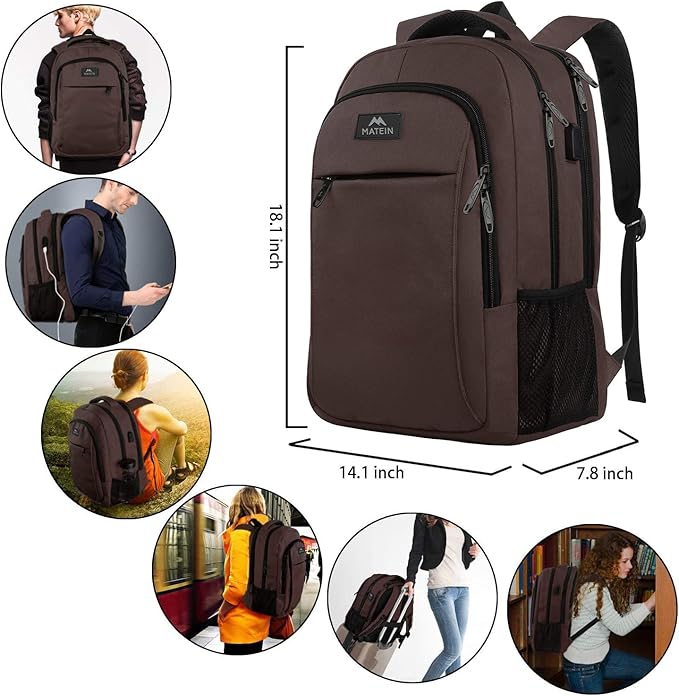 MATEIN 15-inch Laptop Backpack, School Backpack with USB for Men Women and College Student, Sturdy Laptop Bag for Laptop Accessories Water Resistant Travel Backpack Functional Birthday Gifts