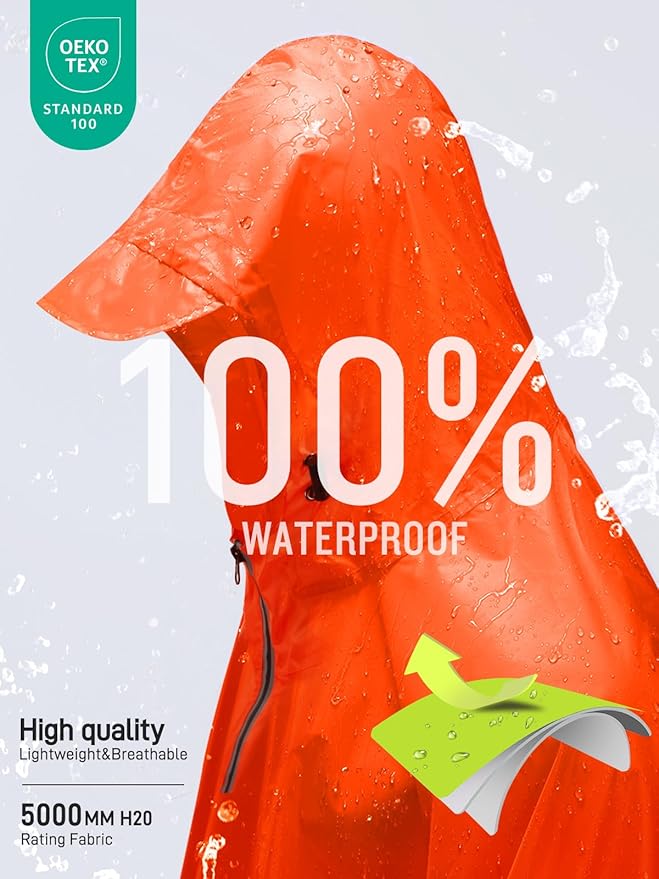 SaphiRose Hooded Rain Poncho Waterproof Raincoat Jacket for Men Women Adults
