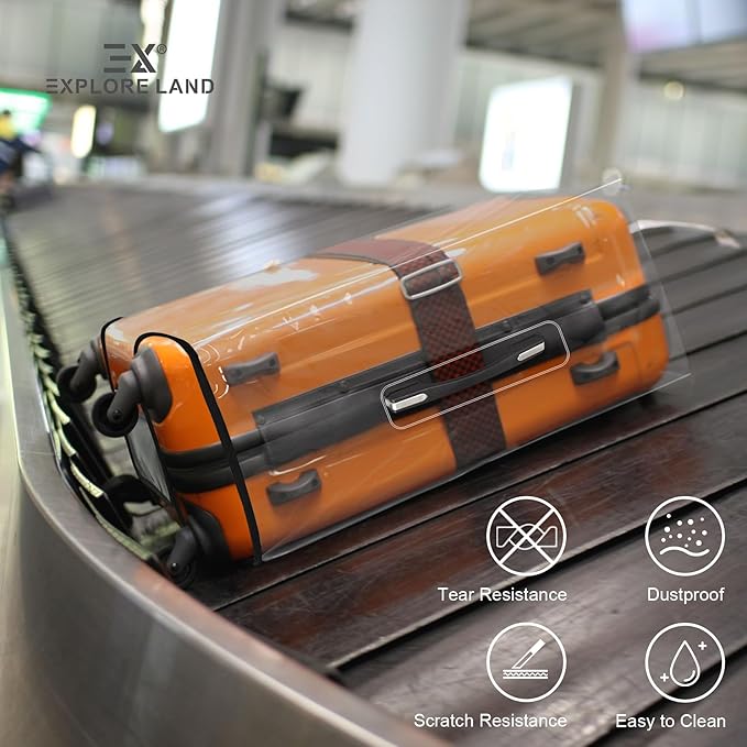 Explore Land Clear Luggage Cover Tough Protector Fits for 20 Inches Suitcase for Travel Airplane (PVC, S)